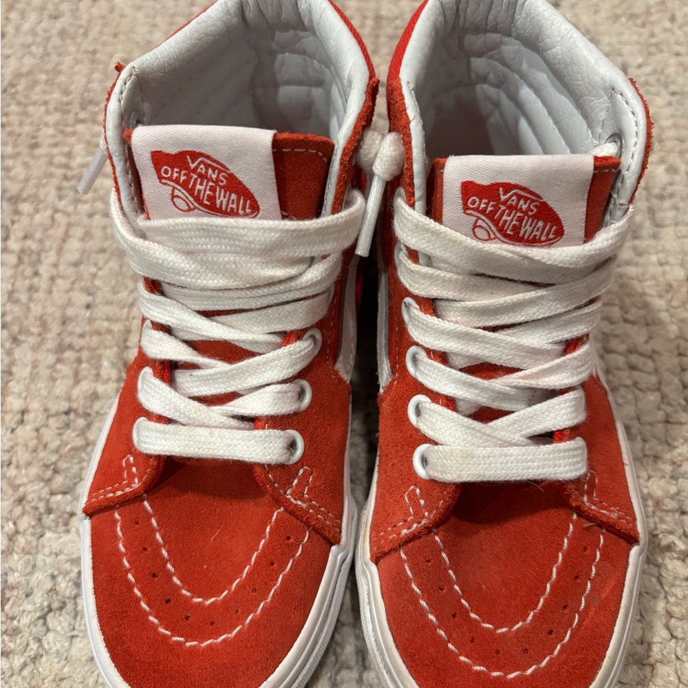 Vans Kids Red and White suede High-Top Sneakers